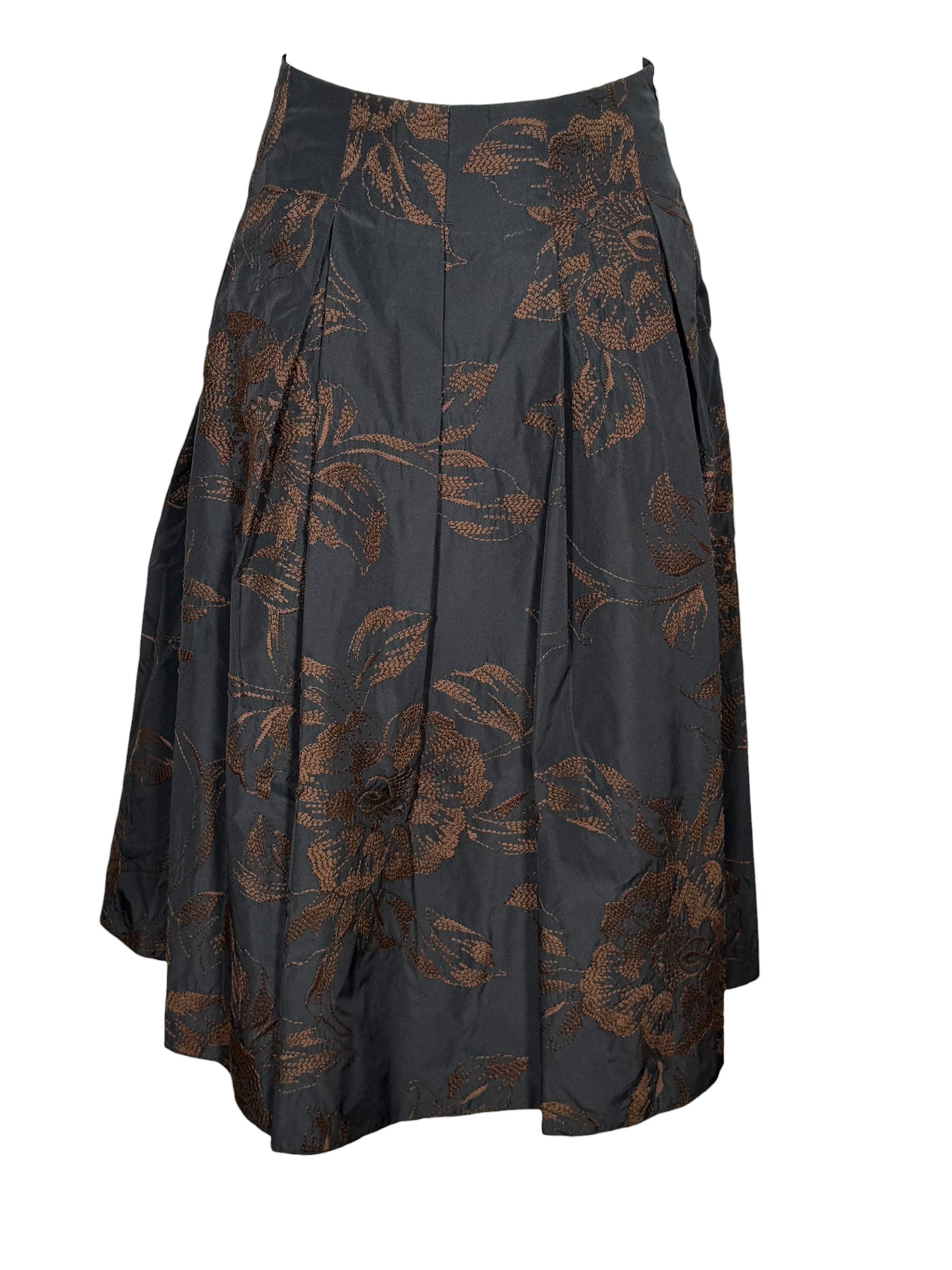 ROSSO 35 EMBROIDERED PLEATED SKIRT - NAVY/BROWN