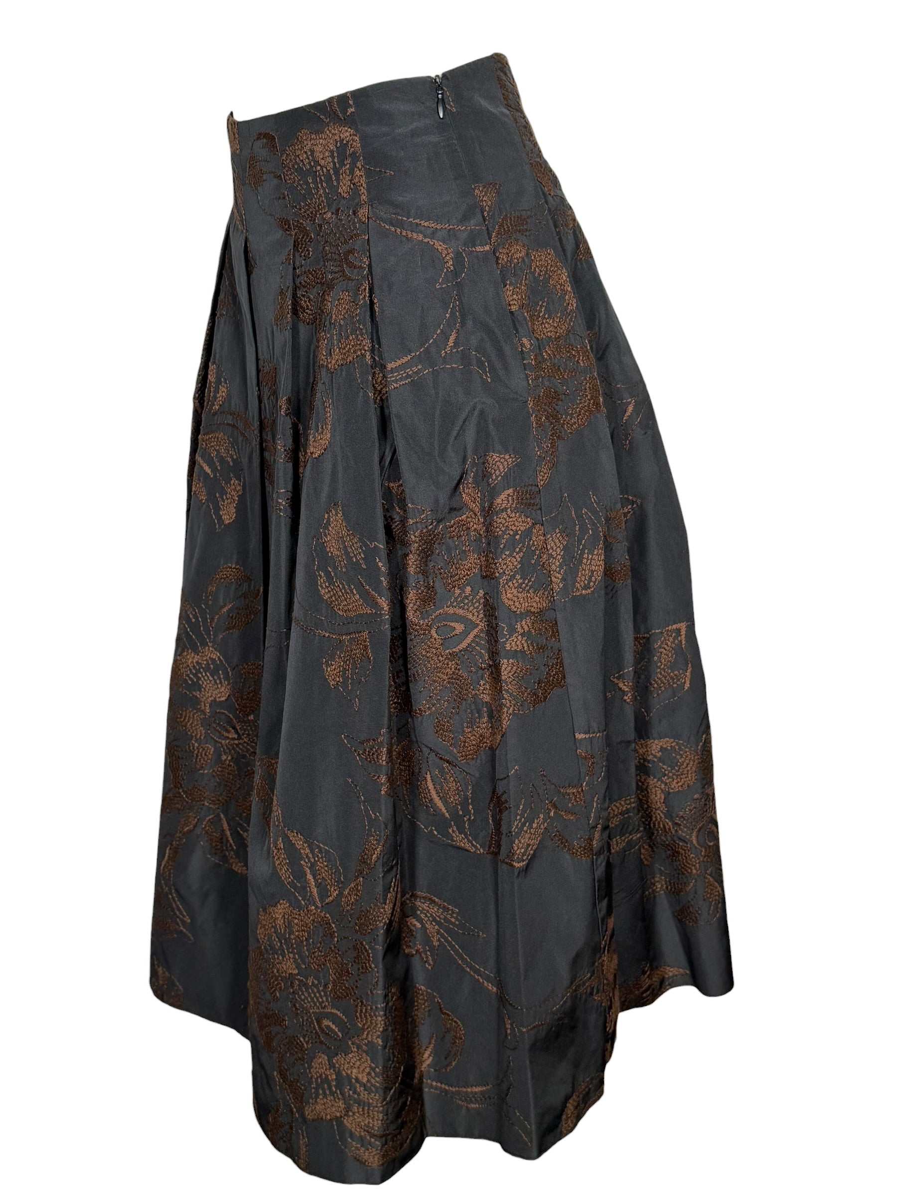 ROSSO 35 EMBROIDERED PLEATED SKIRT - NAVY/BROWN
