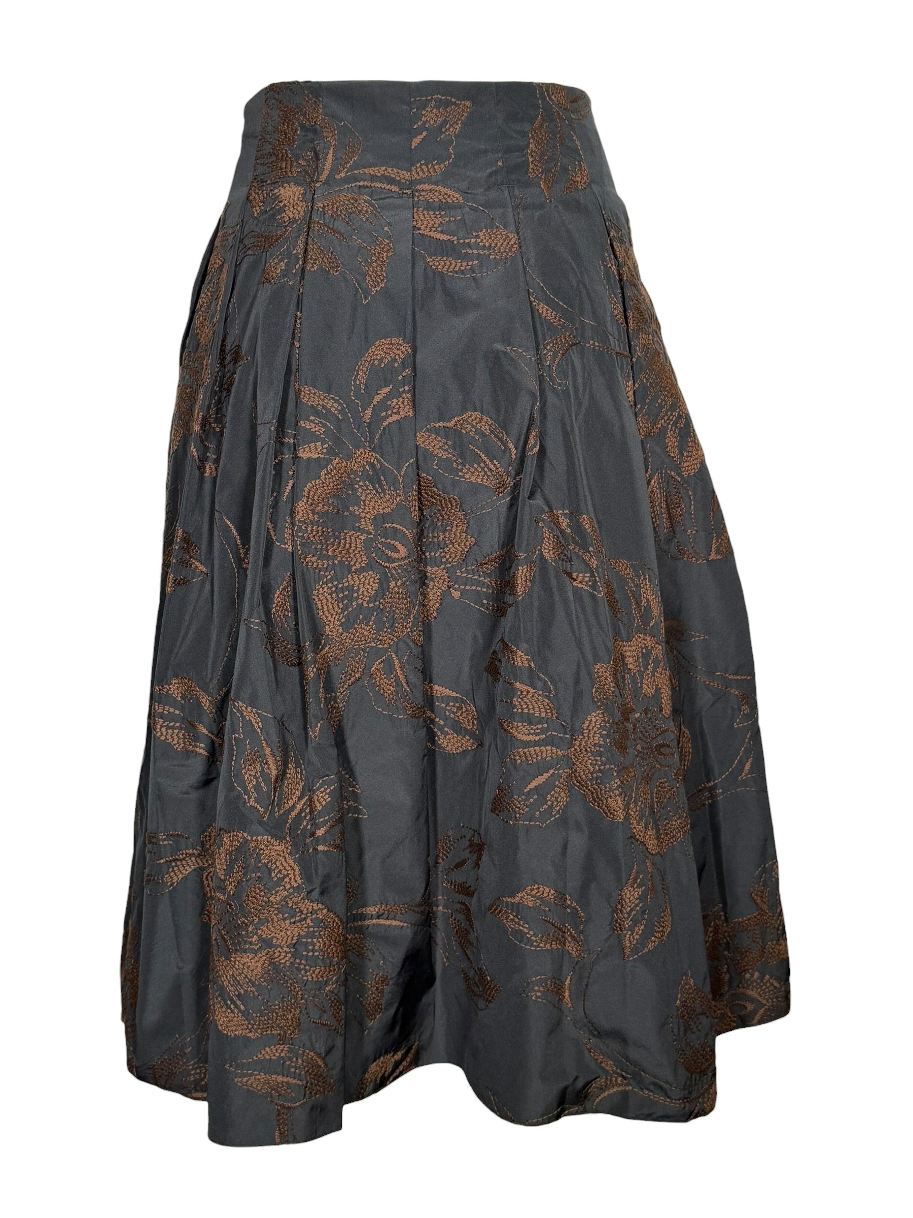 ROSSO 35 EMBROIDERED PLEATED SKIRT - NAVY/BROWN