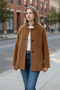 ROSSO 35 HIGH NECK COAT - CARAMEL