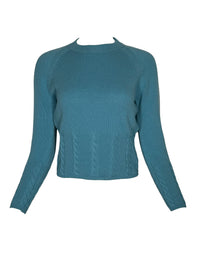 ANNECLAIRE ROUNDNECK CABLE DETAIL SWEATER - TURQUOISE