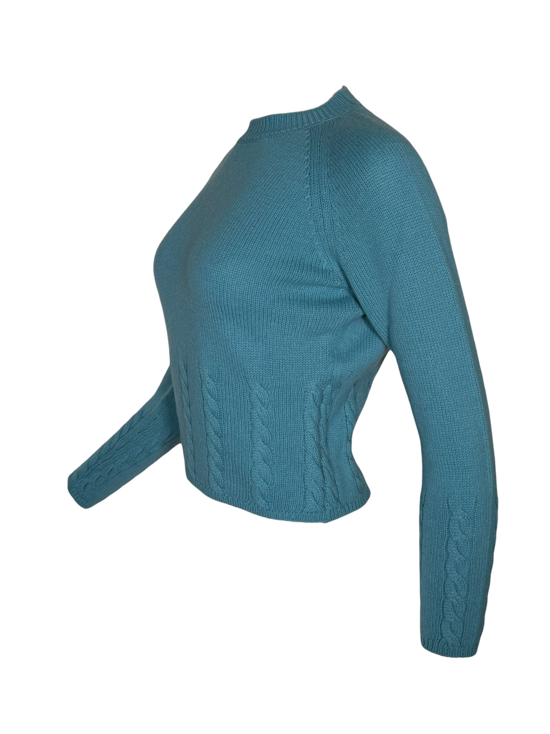 ANNECLAIRE ROUNDNECK CABLE DETAIL SWEATER - TURQUOISE