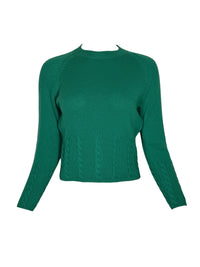 ANNECLAIRE ROUNDNECK CABLE DETAIL SWEATER - GREEN