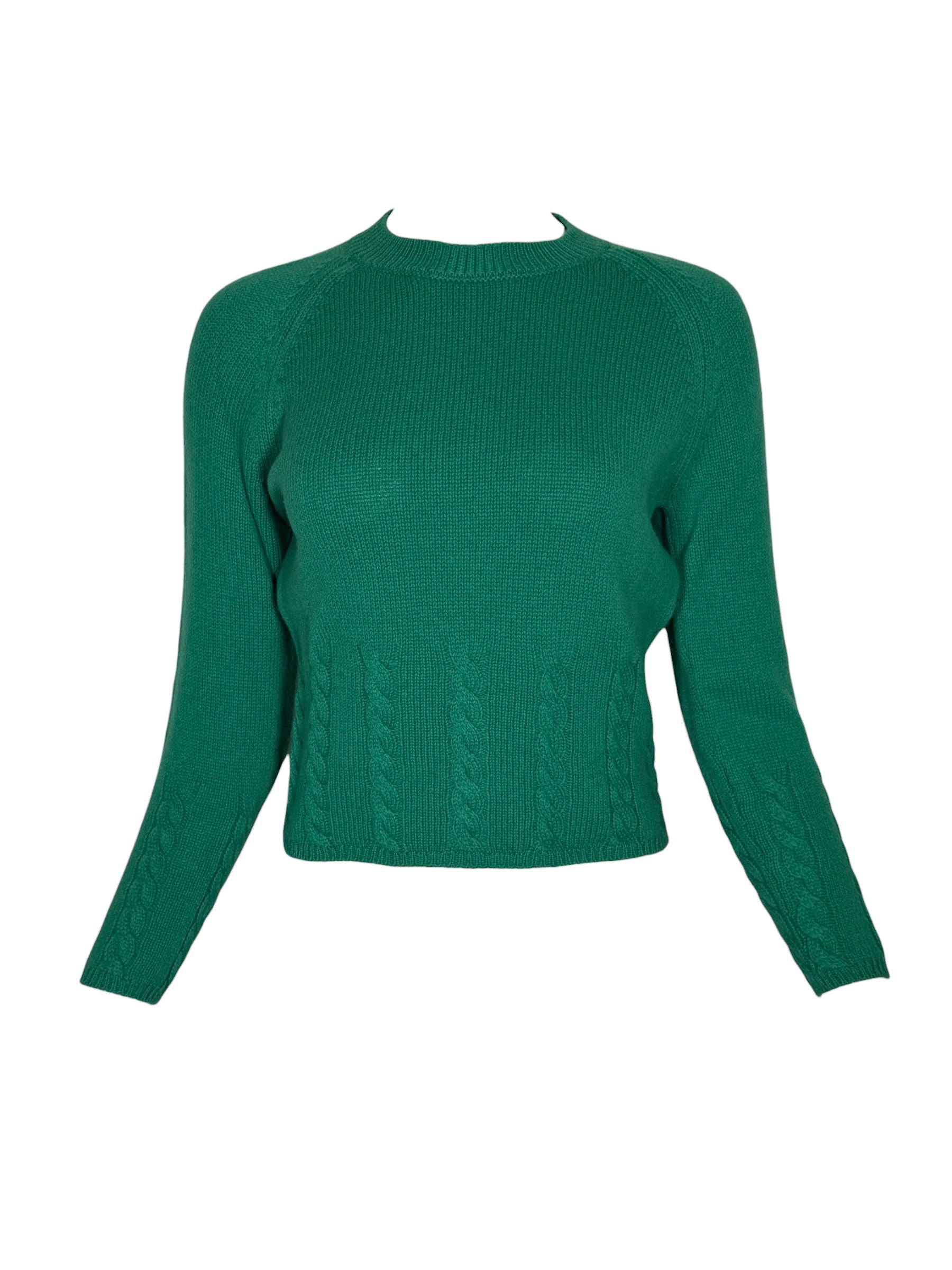 ANNECLAIRE ROUNDNECK CABLE DETAIL SWEATER - GREEN