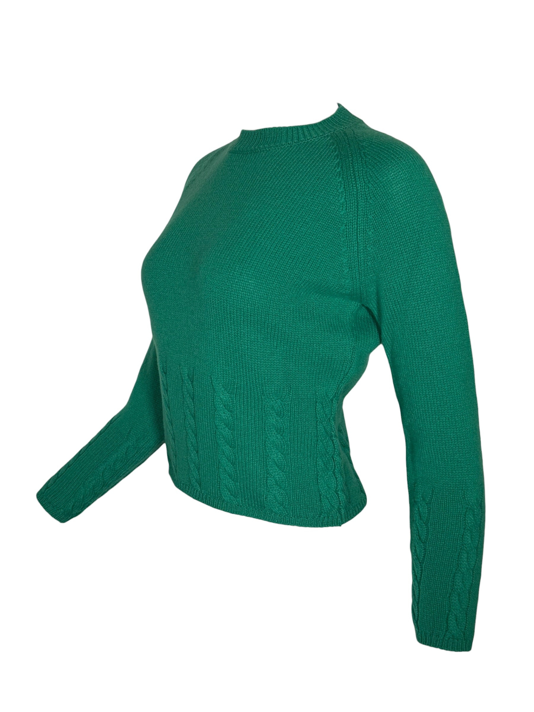 ANNECLAIRE ROUNDNECK CABLE DETAIL SWEATER - GREEN