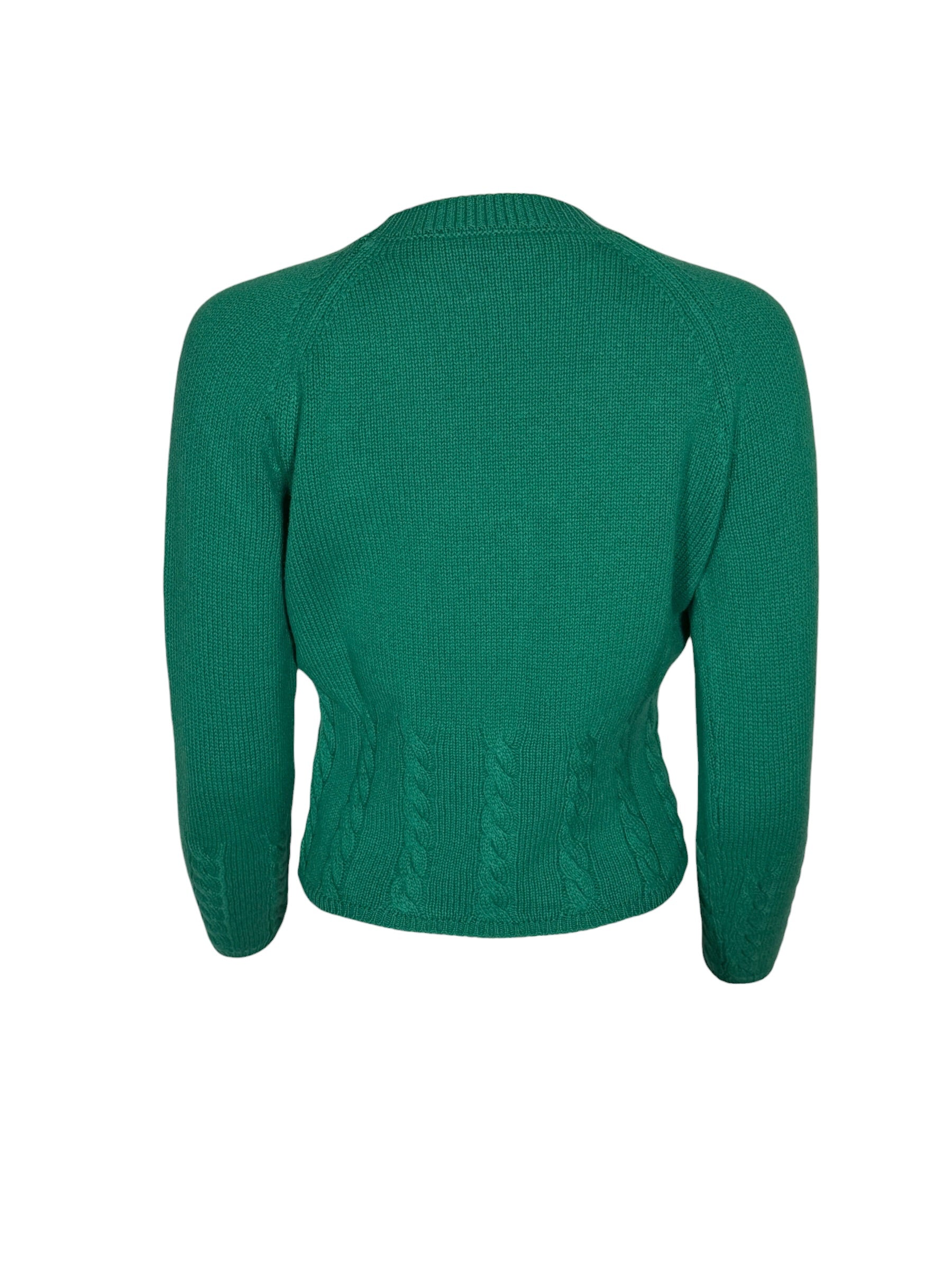 ANNECLAIRE ROUNDNECK CABLE DETAIL SWEATER - GREEN