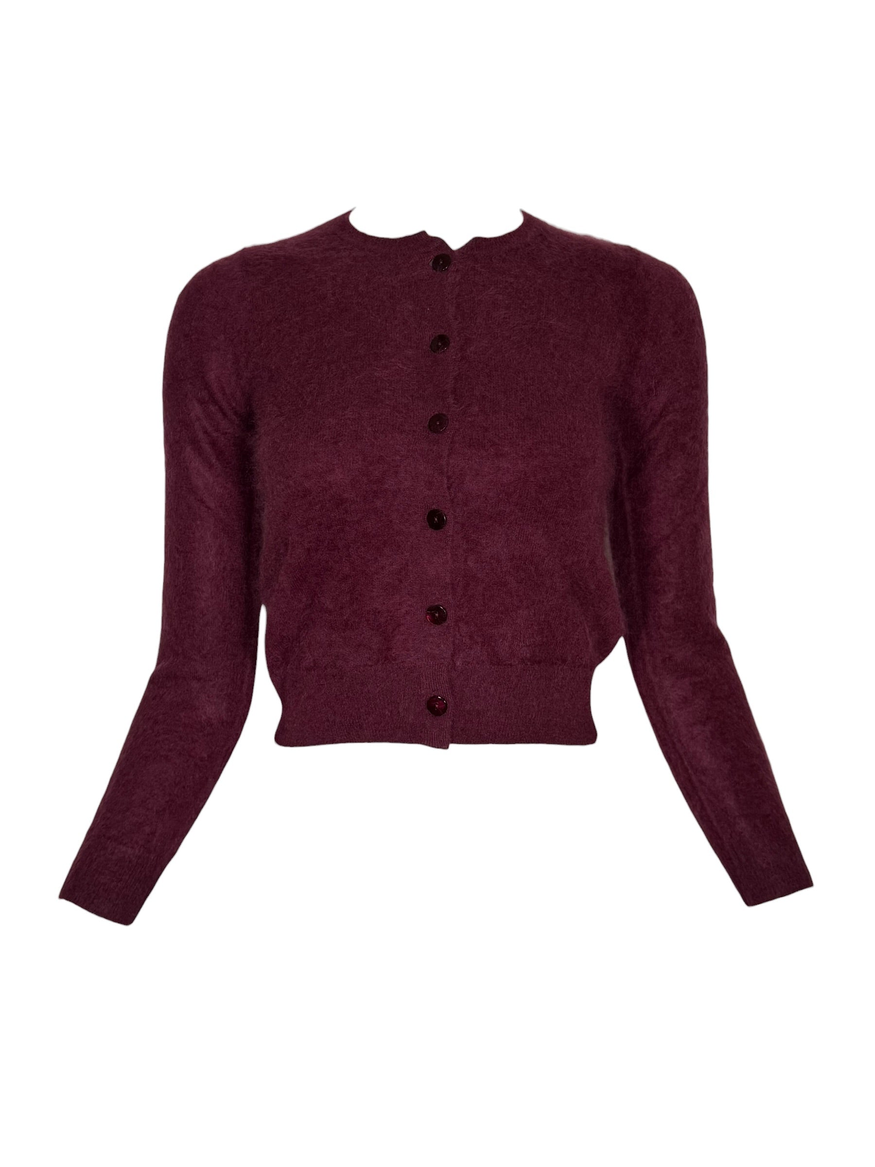 PUROTATTO BRUSHED CASHMERE ROUND NECK CARDIGAN - BORDEAUX
