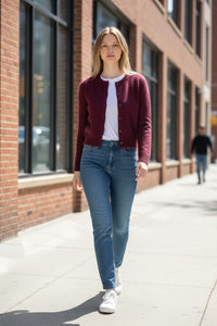 PUROTATTO BRUSHED CASHMERE ROUND NECK CARDIGAN - BORDEAUX