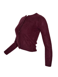 PUROTATTO BRUSHED CASHMERE ROUND NECK CARDIGAN - BORDEAUX