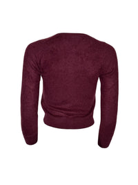 PUROTATTO BRUSHED CASHMERE ROUND NECK CARDIGAN - BORDEAUX