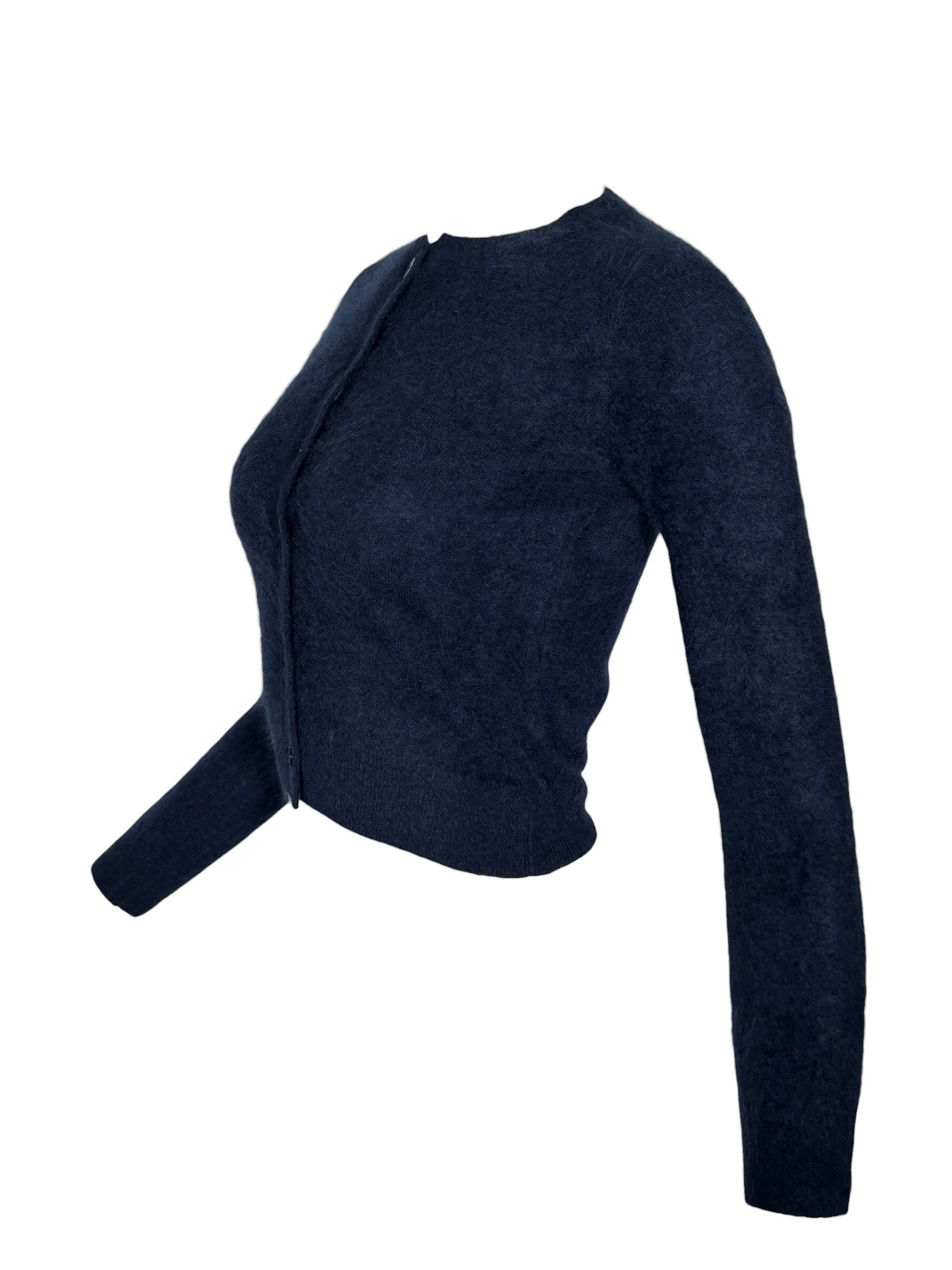 PUROTATTO BRUSHED CASHMERE ROUND NECK CARDIGAN - MIDNIGHT BLUE