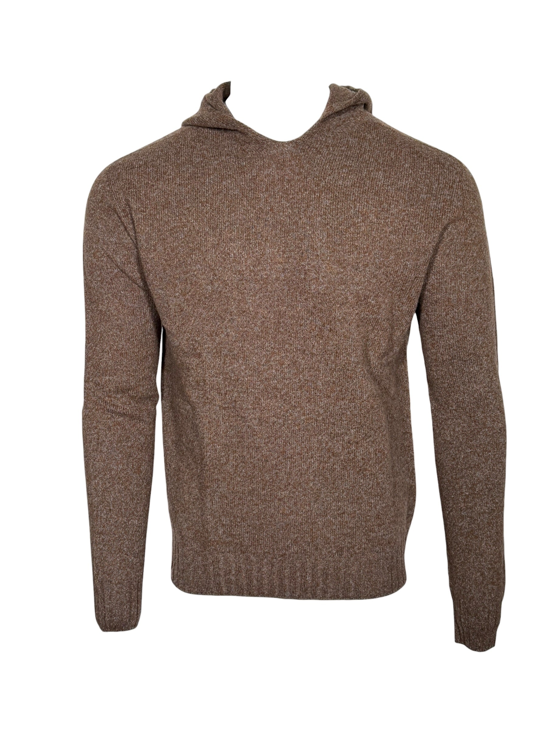 FRADI MERINO/CASHMERE HOODED SWEATER - TOBACCO/GREY MARL