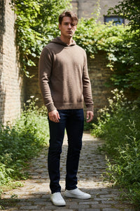 FRADI MERINO/CASHMERE HOODED SWEATER - TOBACCO/GREY MARL
