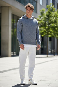FRADI MERINO/CASHMERE HOODED SWEATER - DENIM/MILK MARL