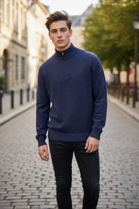 FRADI AIR WOOL 1/4 ZIP SWEATER - DENIM