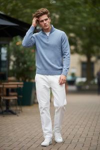 FRADI AIR WOOL 1/4 ZIP SWEATER - SKY