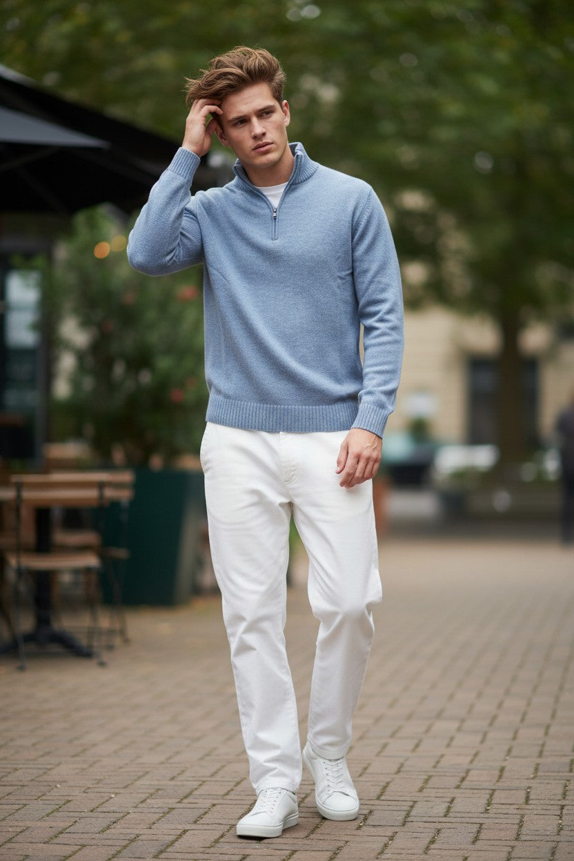 FRADI AIR WOOL 1/4 ZIP SWEATER - SKY