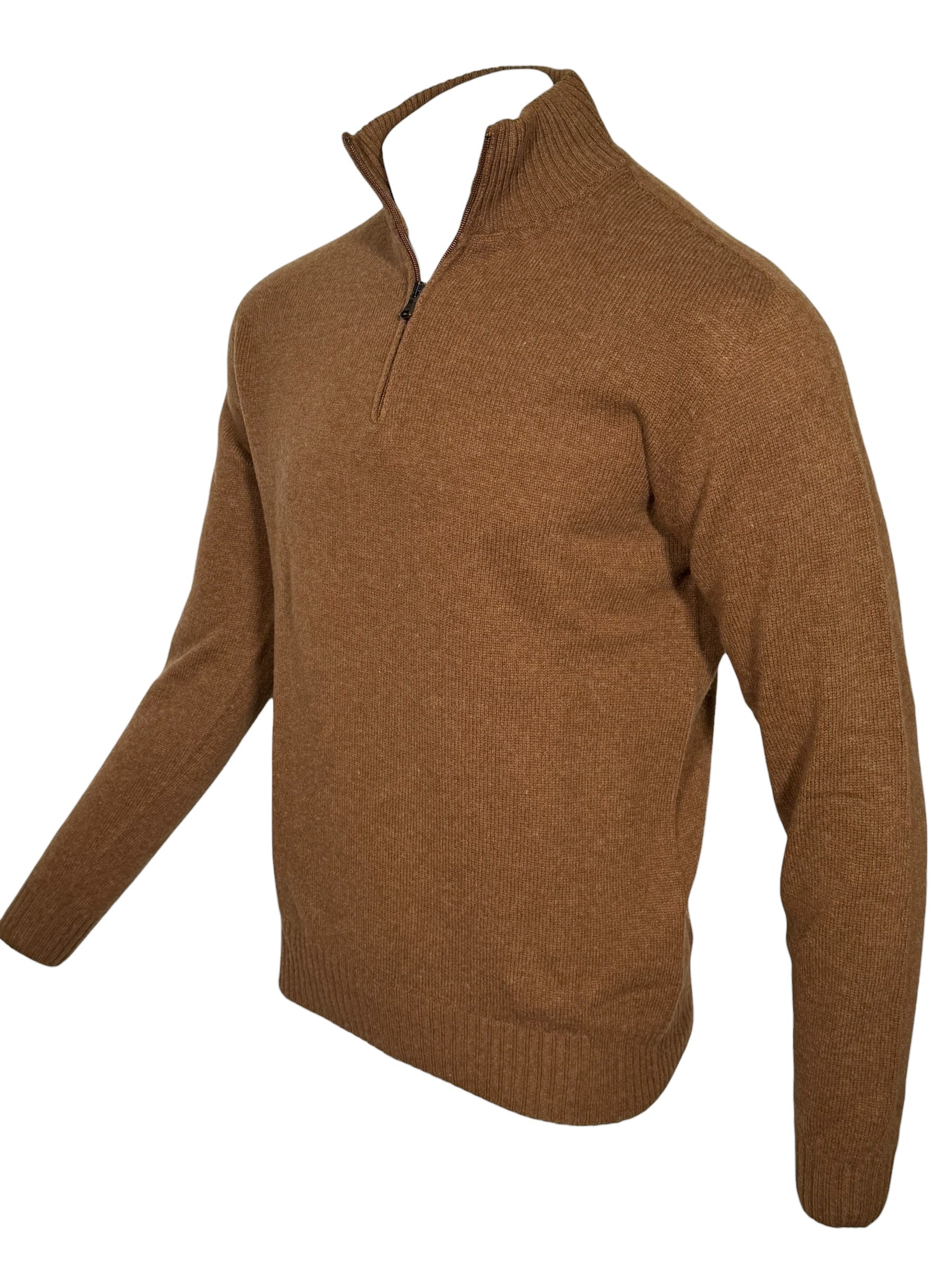 FRADI AIR WOOL 1/4 ZIP SWEATER - TOBACCO