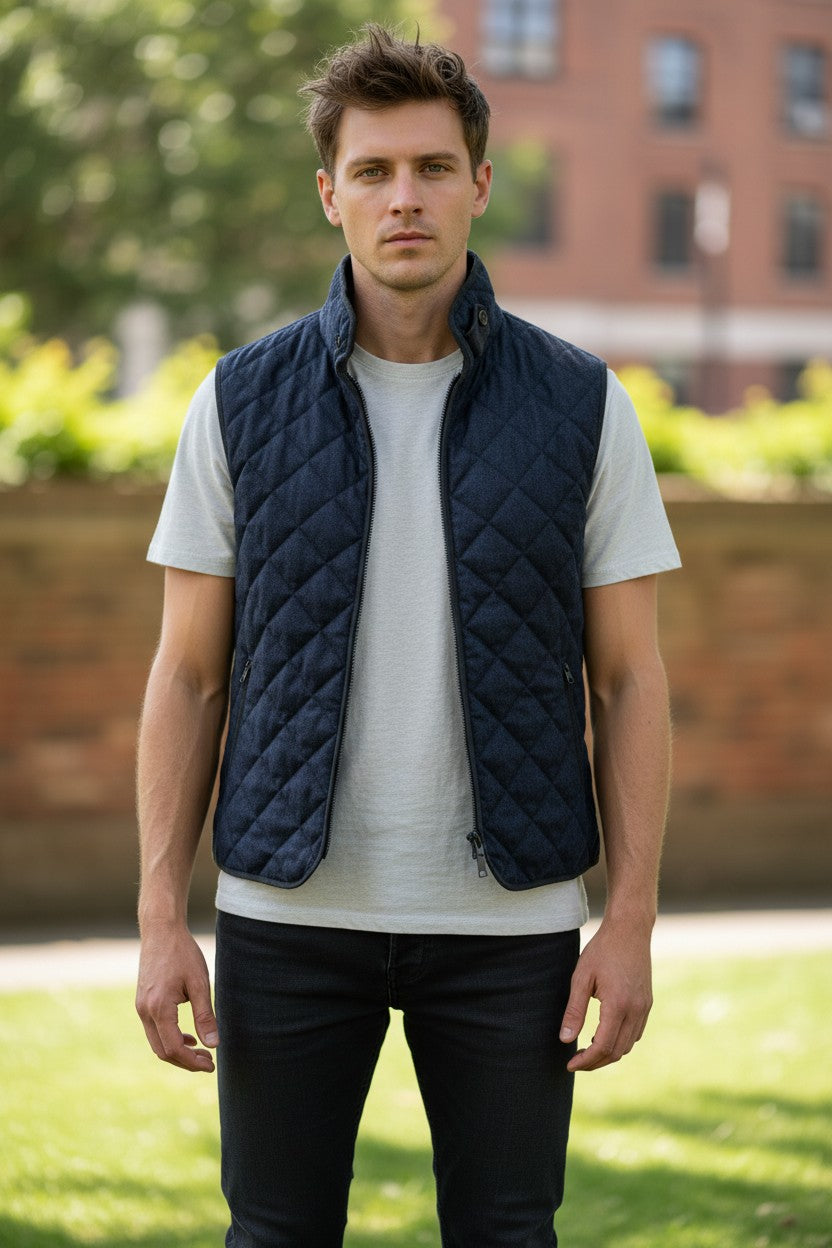 WATERVILLE WOOL MELANGE FLANNEL VEST - INDIGO