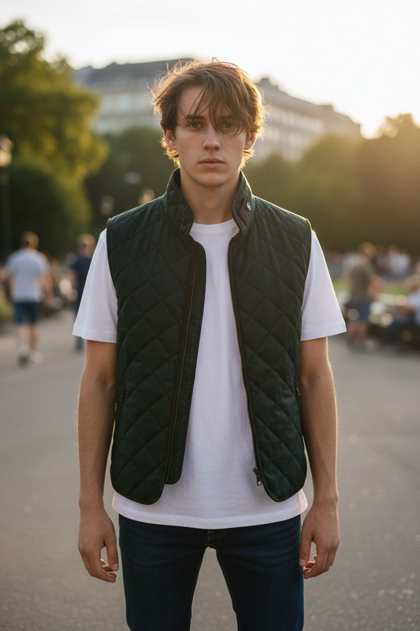 WATERVILLE WOOL MELANGE FLANNEL VEST - LODEN GREEN