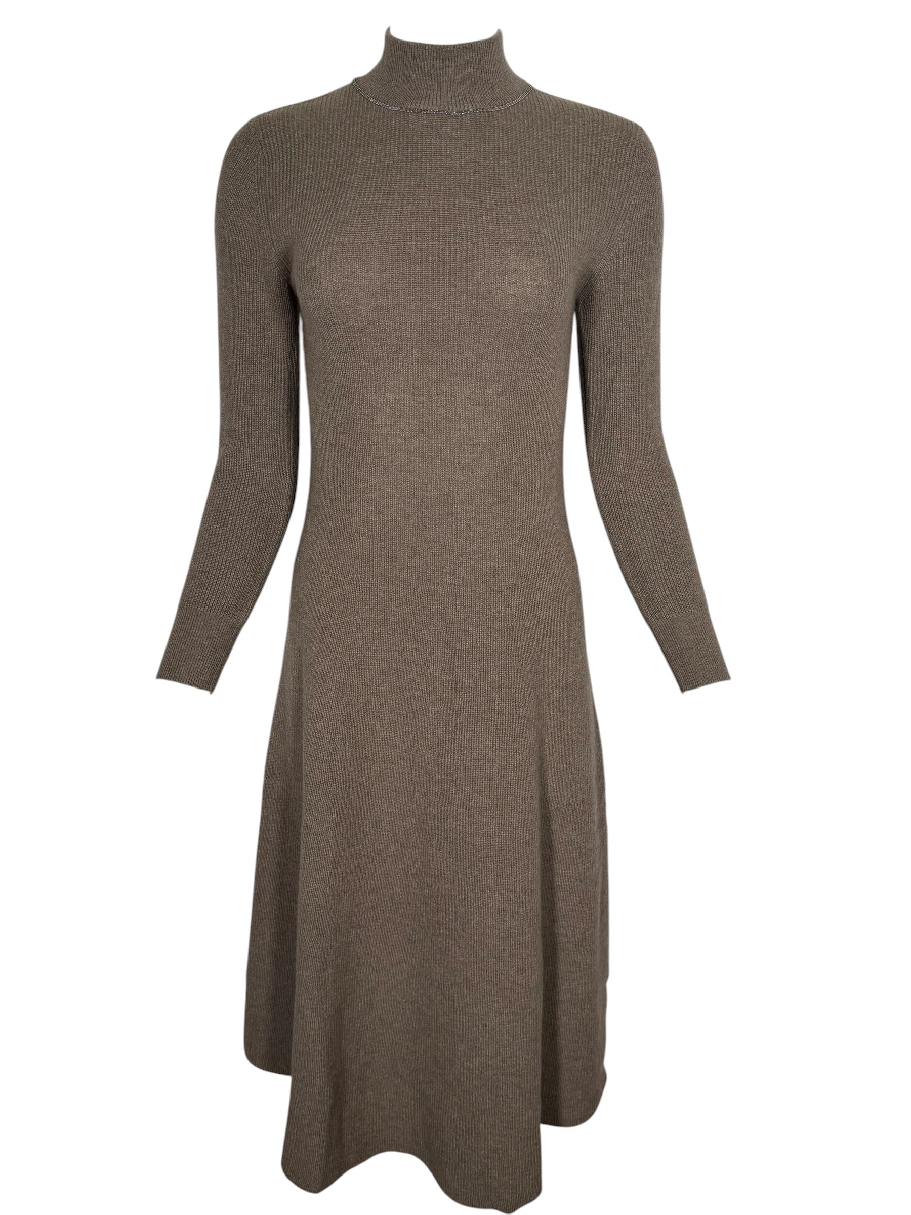 PUROTATTO LONG SLEEVE MIDI DRESS - DARK TAUPE
