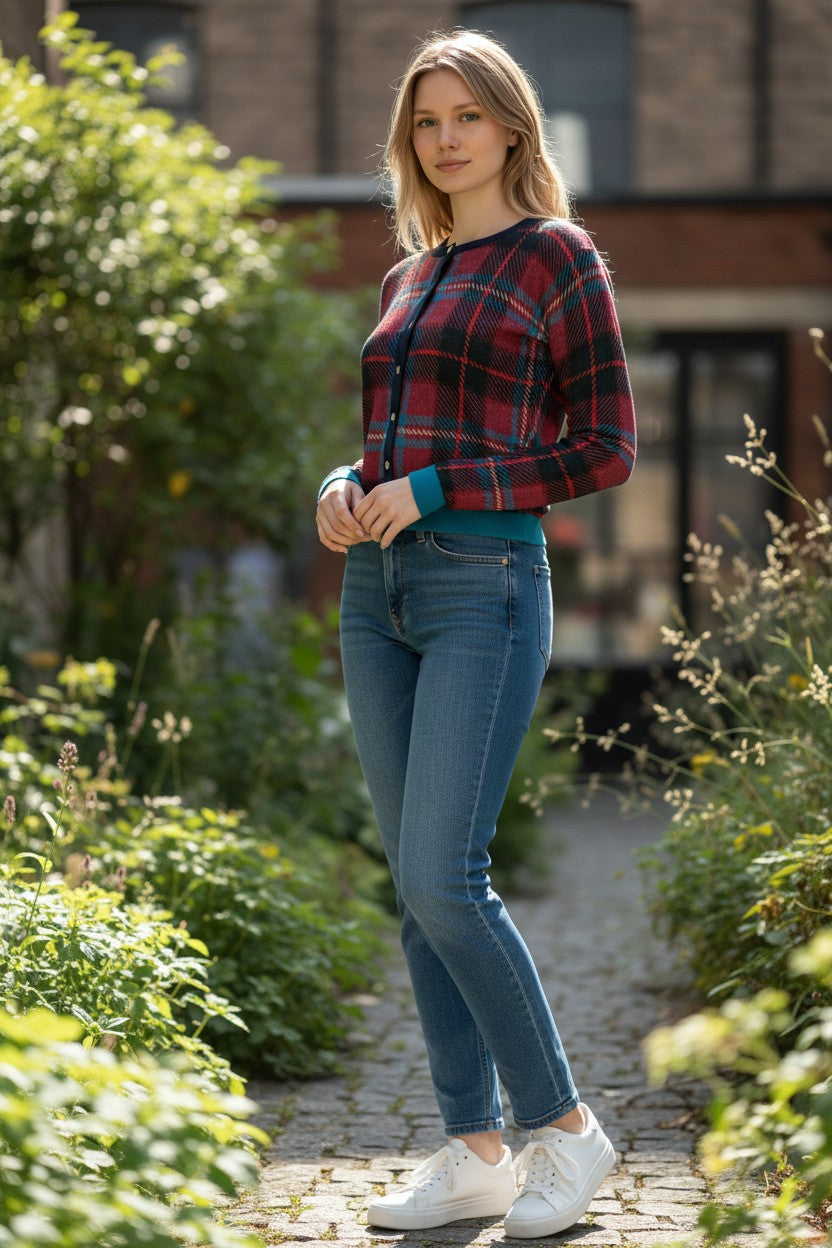 IN BED WITH YOU PLAID CARDIGAN - RED/BLUE