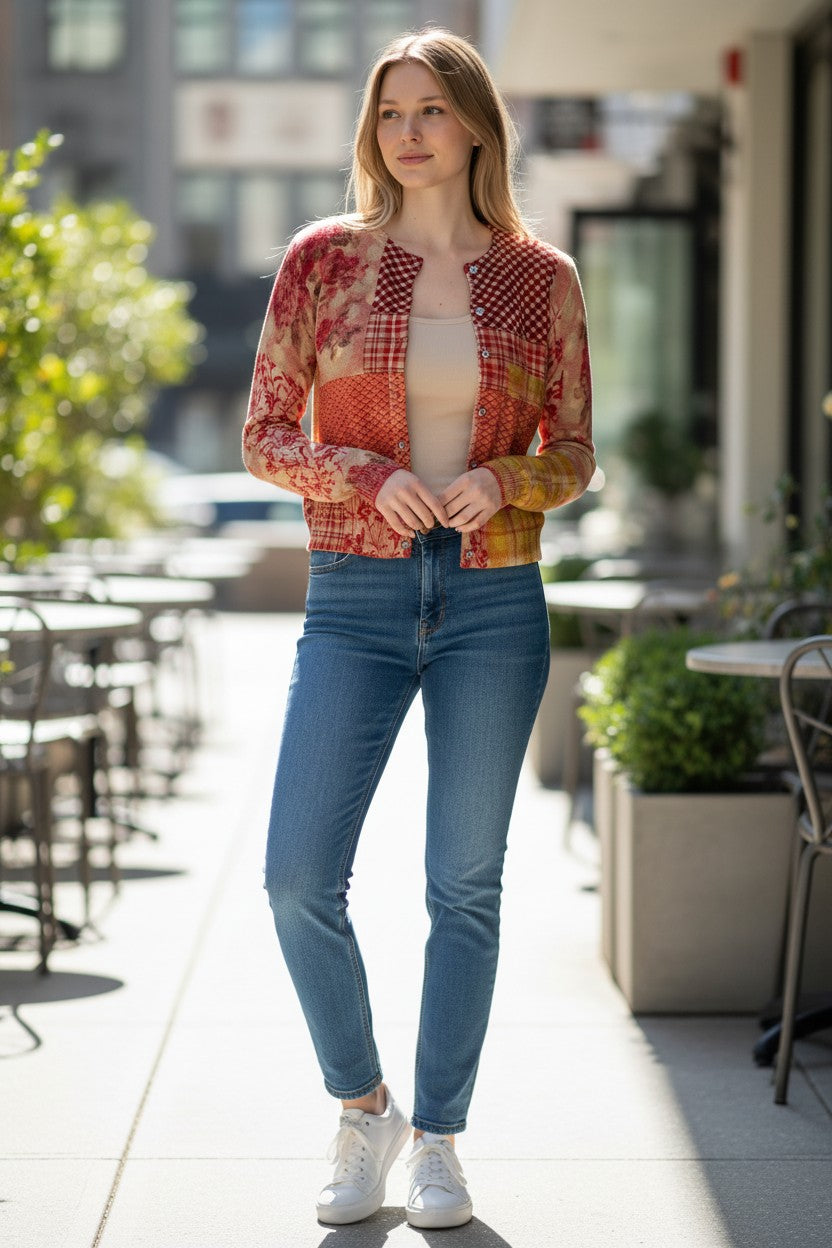 IN BED WITH YOU REVERSIBLE PATCHWORK CARDIGAN - ORANGE