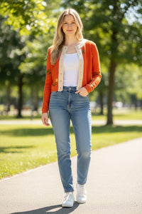 IN BED WITH YOU ROSE CARDIGAN WITH ANGORA TRIM - ORANGE