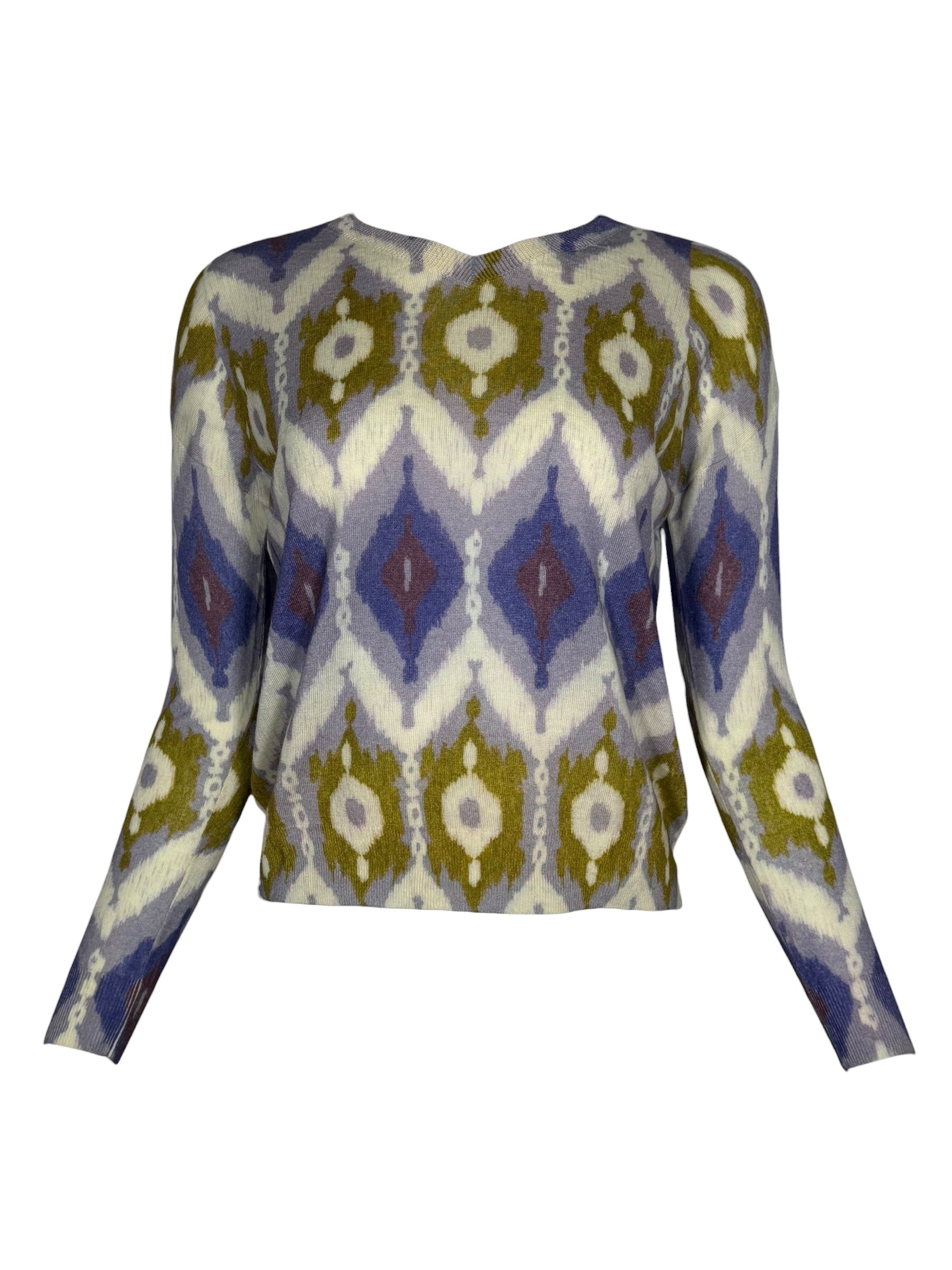 IN BED WITH YOU IKAT V-NECK SWEATER - PURPLE/MUSTARD