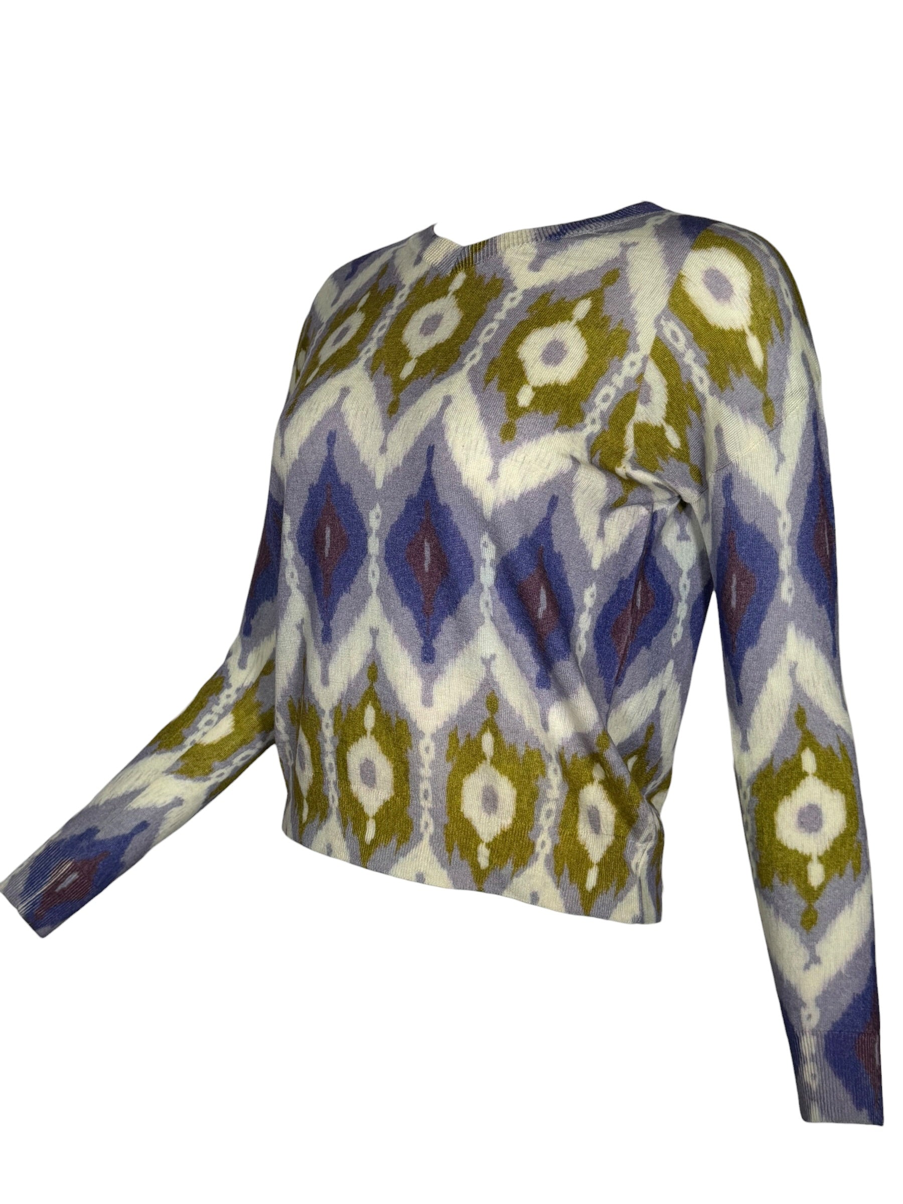 IN BED WITH YOU IKAT V-NECK SWEATER - PURPLE/MUSTARD