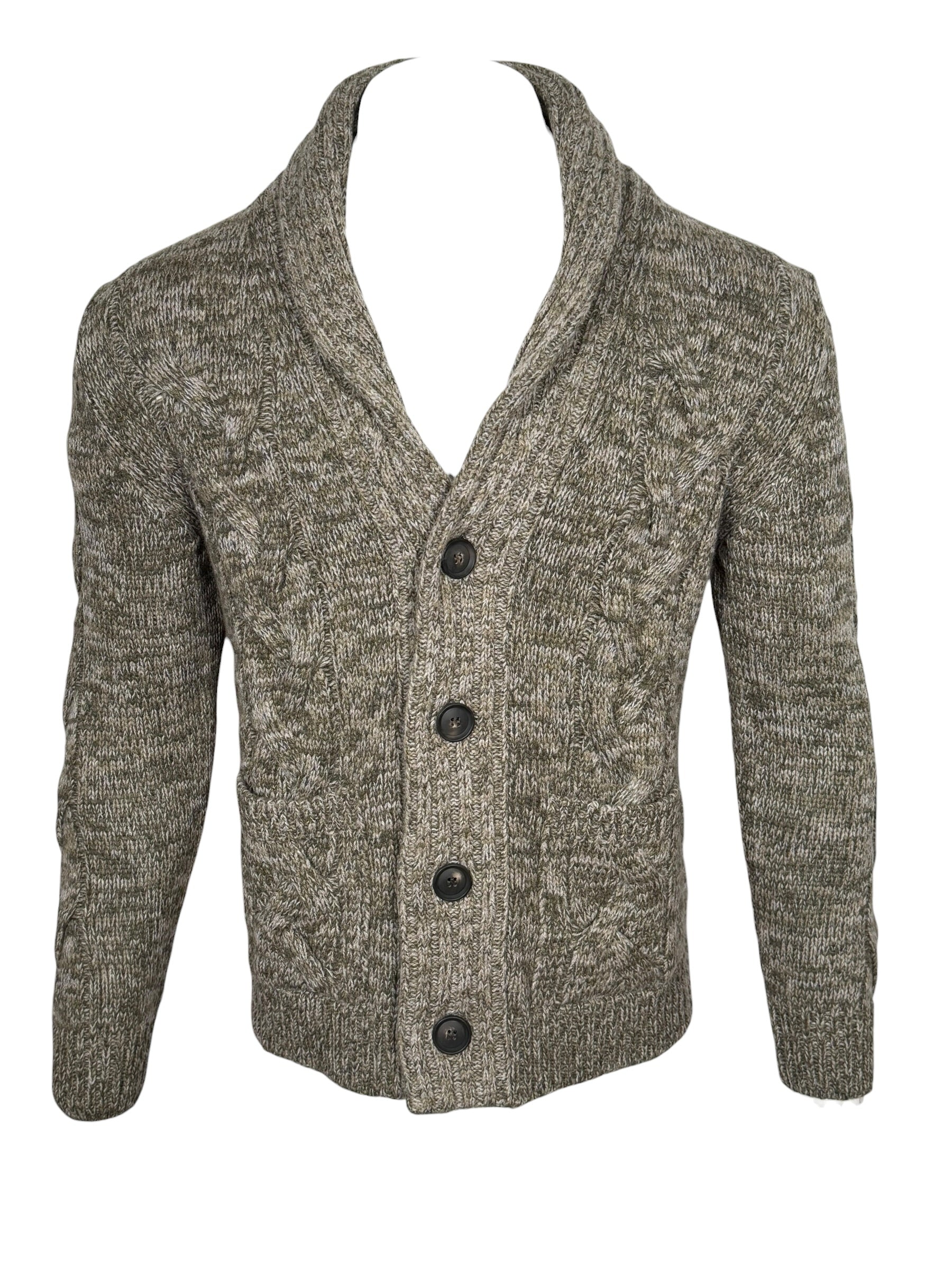 SETTEFILI CASHMERE - MEN'S CABLE SHAWL CARDIGAN - MOSS MIX