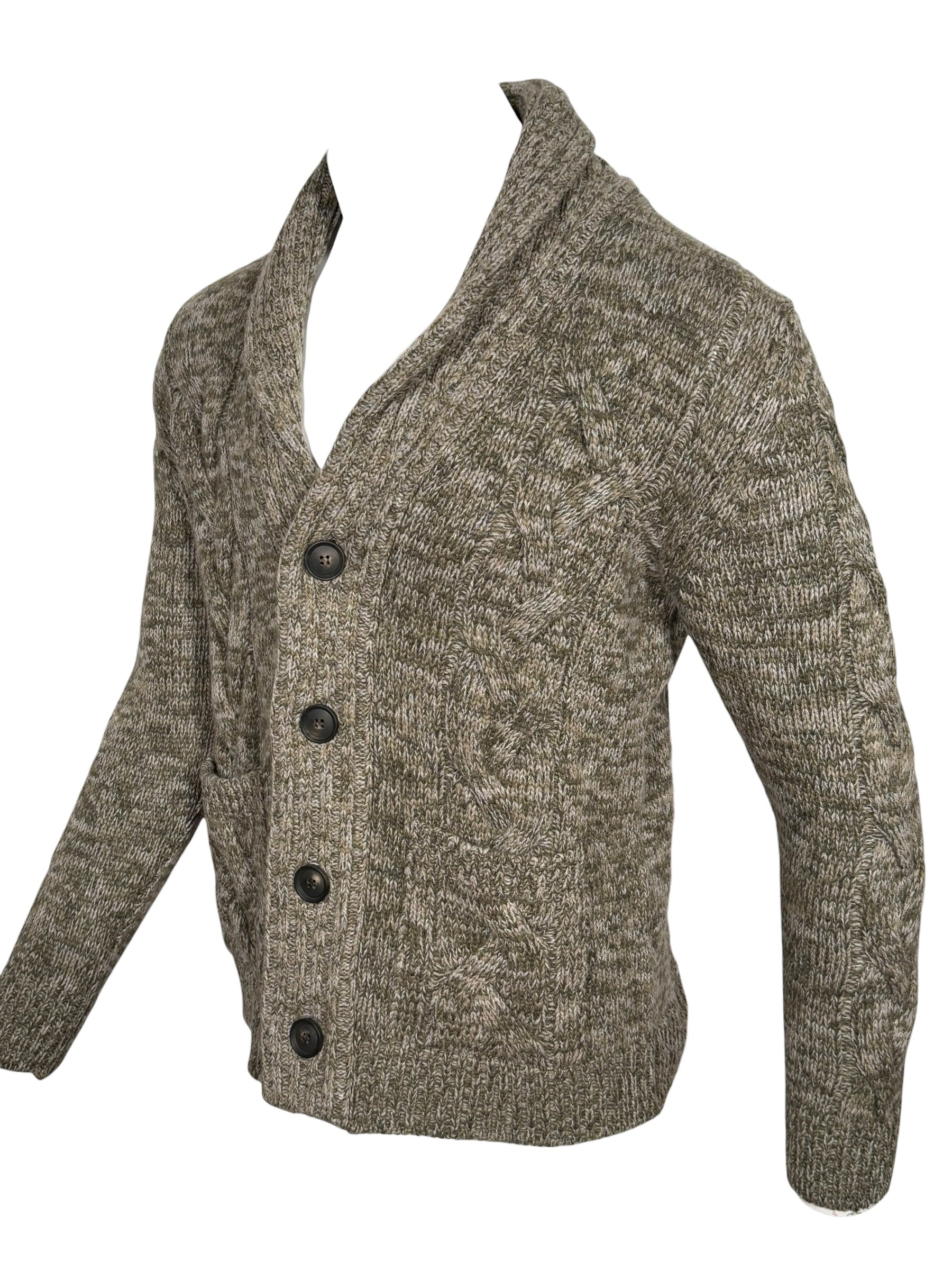 SETTEFILI CASHMERE - MEN'S CABLE SHAWL CARDIGAN - MOSS MIX