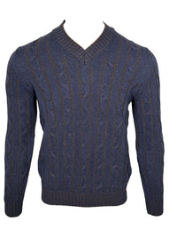 SETTEFILI CASHMERE - MEN'S VANISE CABLE V-NECK SWEATER - NAVY/BROWN