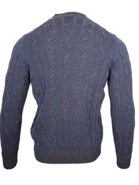 SETTEFILI CASHMERE - MEN'S VANISE CABLE V-NECK SWEATER - NAVY/BROWN