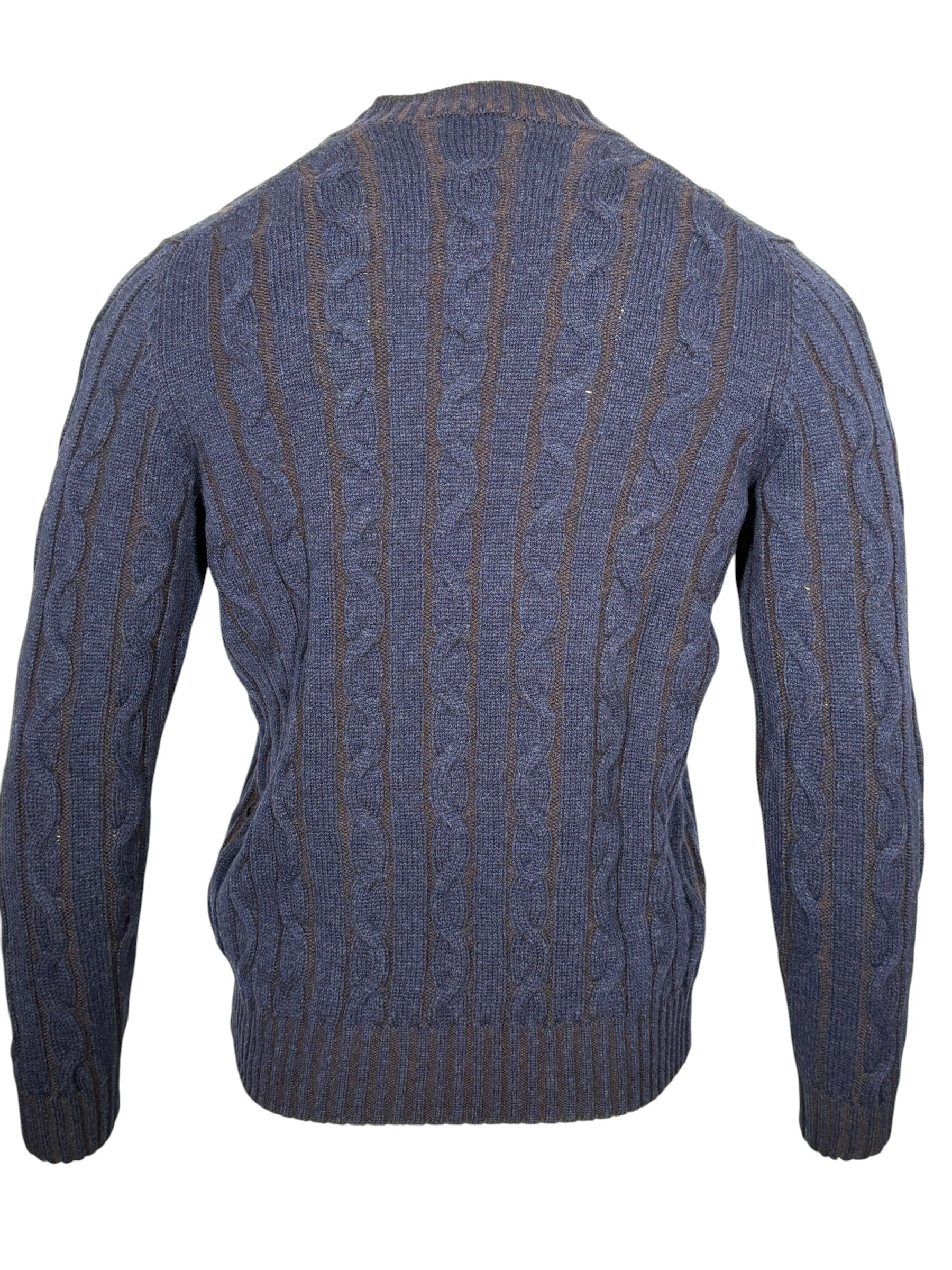 SETTEFILI CASHMERE - MEN'S VANISE CABLE V-NECK SWEATER - NAVY/BROWN