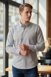 INGRAM SPORT SHIRT - LIGHT BLUE/BURGUNDY NEAT