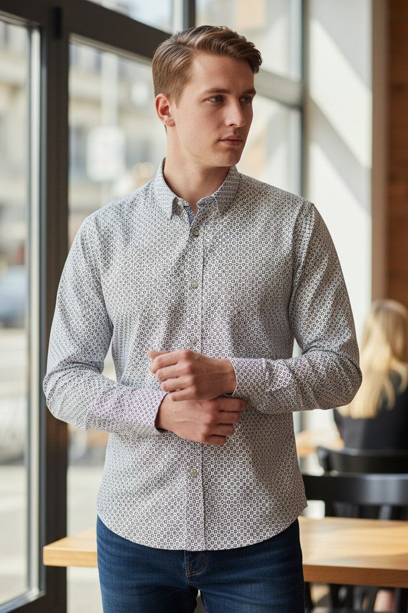 INGRAM SPORT SHIRT - LIGHT BLUE/BURGUNDY NEAT