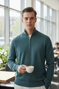 BUTTON DOWN VINTAGE 1/4 ZIP SWEATER - BOTTLE GREEN