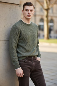 MAURIZIO BALDASSARI - WINTER MOULINE CREW NECK SWEATER - DARK OLIVE