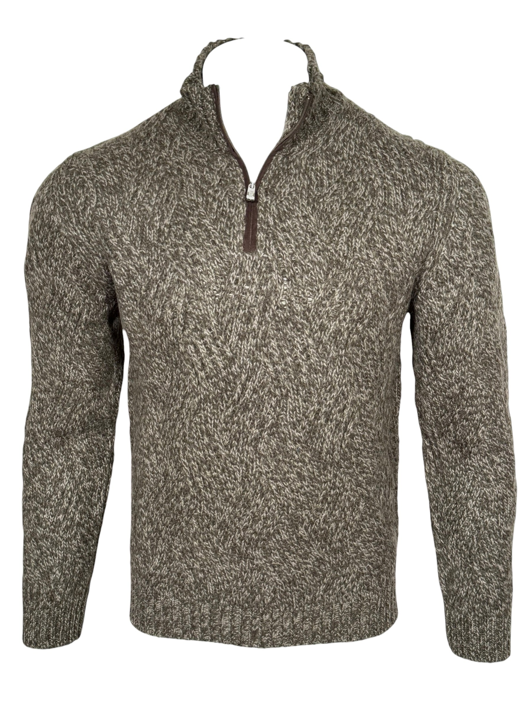 FEDELI WAVE CABLE 1/4 ZIP SWEATER - OLIVE MELANGE