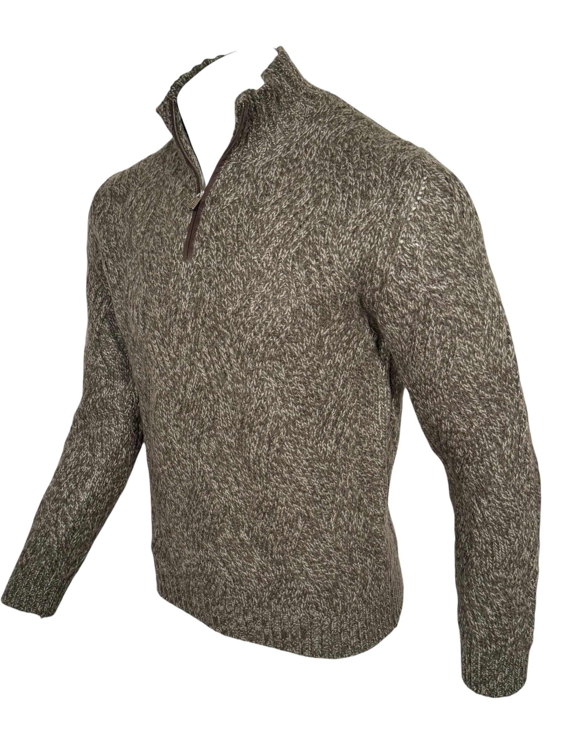FEDELI WAVE CABLE 1/4 ZIP SWEATER - OLIVE MELANGE