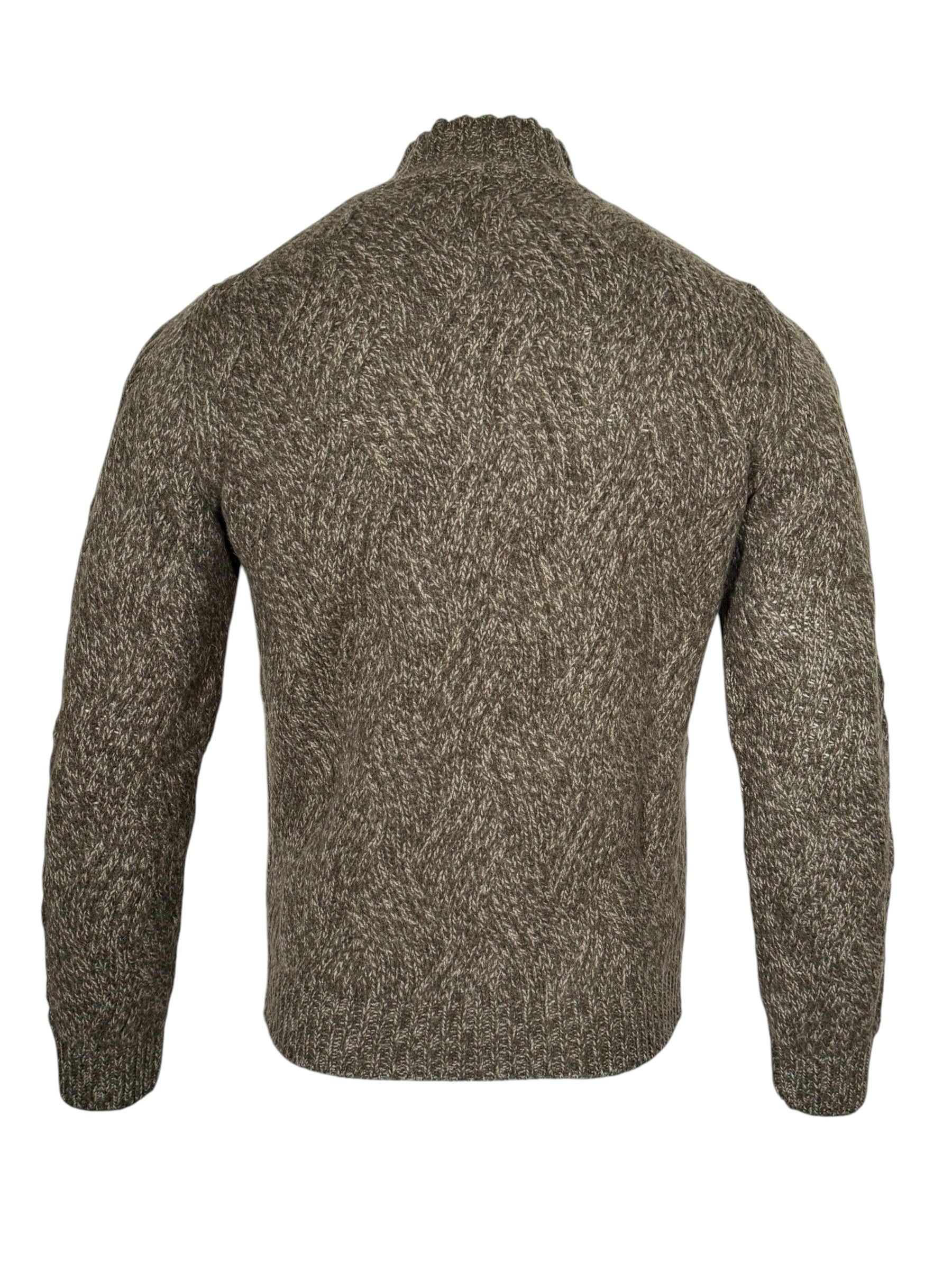 FEDELI WAVE CABLE 1/4 ZIP SWEATER - OLIVE MELANGE