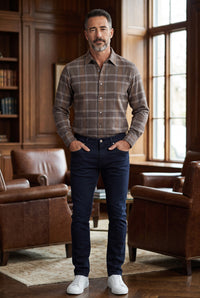 CALDER CARMEL MEN'S SHIRT - LUXURY 80'S 2PLY BRUSHED TWILL - ESPRESSO