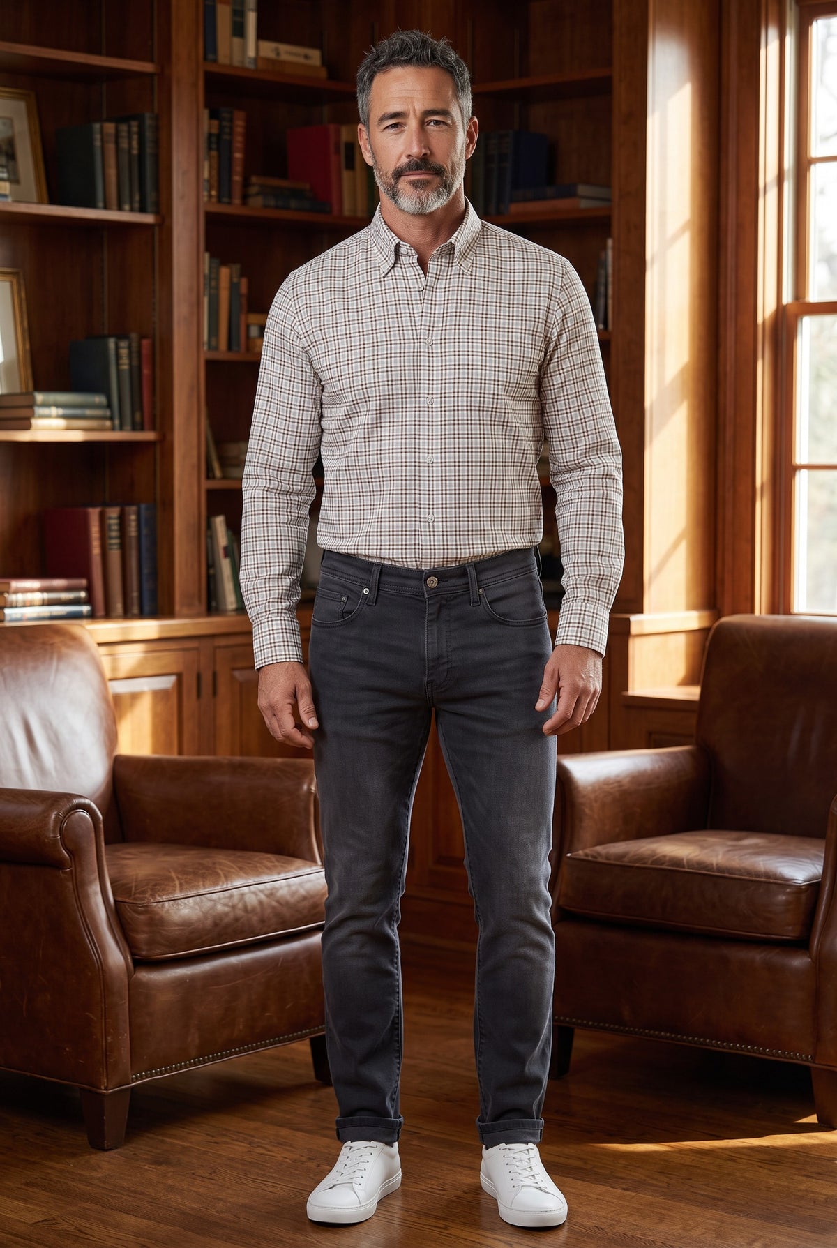 CALDER CARMEL MEN'S SHIRT - LUXE MELANGE MULTI COLOR GINGHAM TWILL - SAND