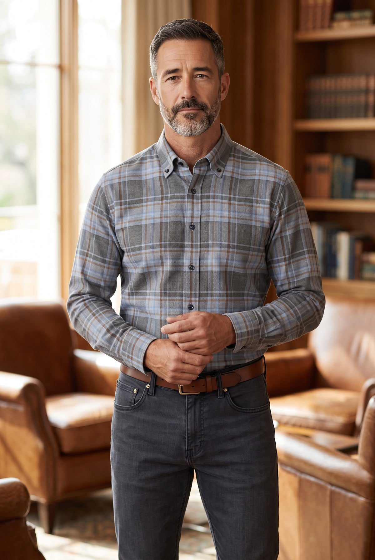 CALDER CARMEL MEN'S SHIRT - LUXE MELANGE EXPLODED PLAID - SLATE