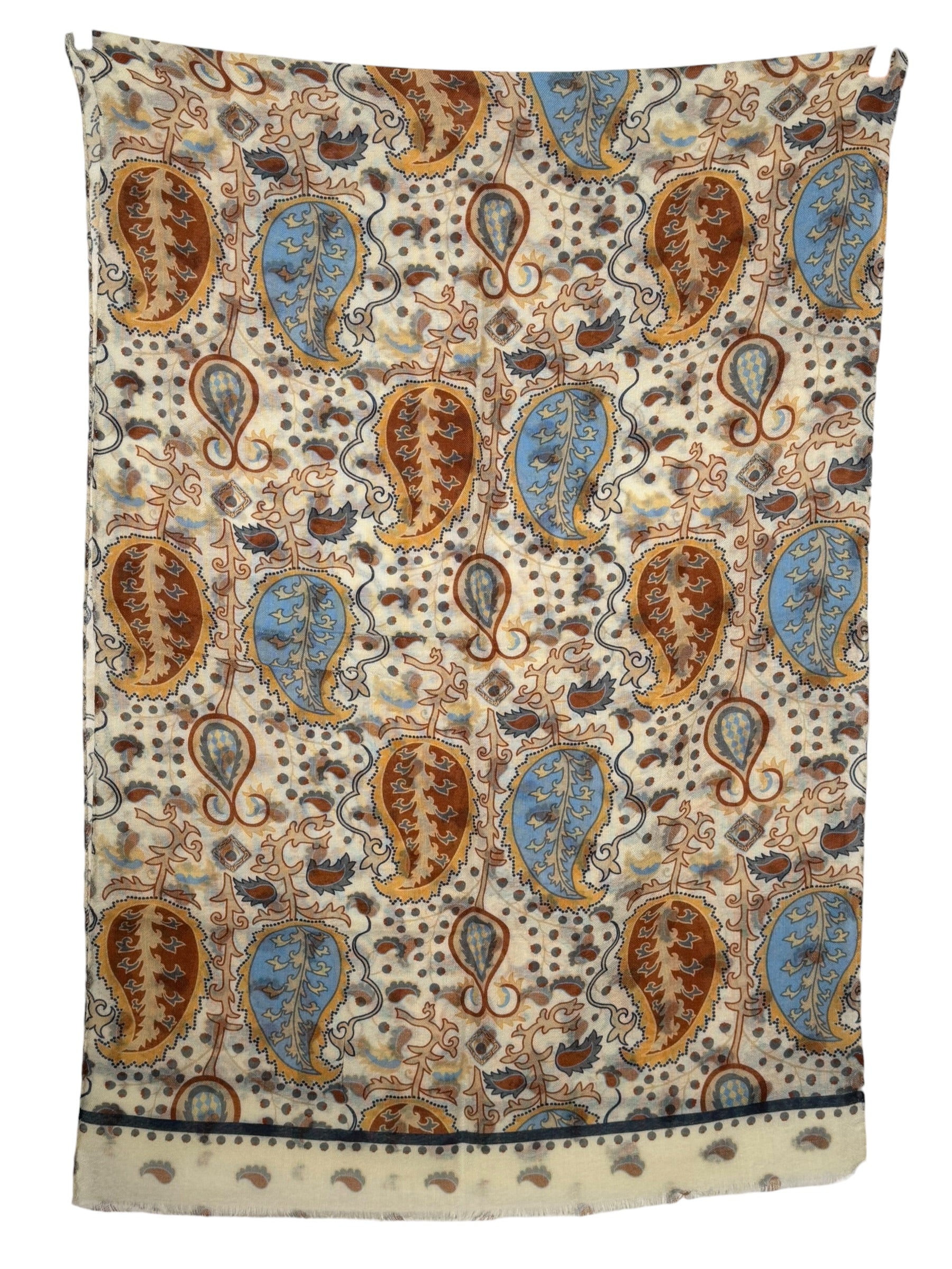 CALABRESE 1924 DOUBLE-SIDED WOOL SCARF - WHITE PAISLEY