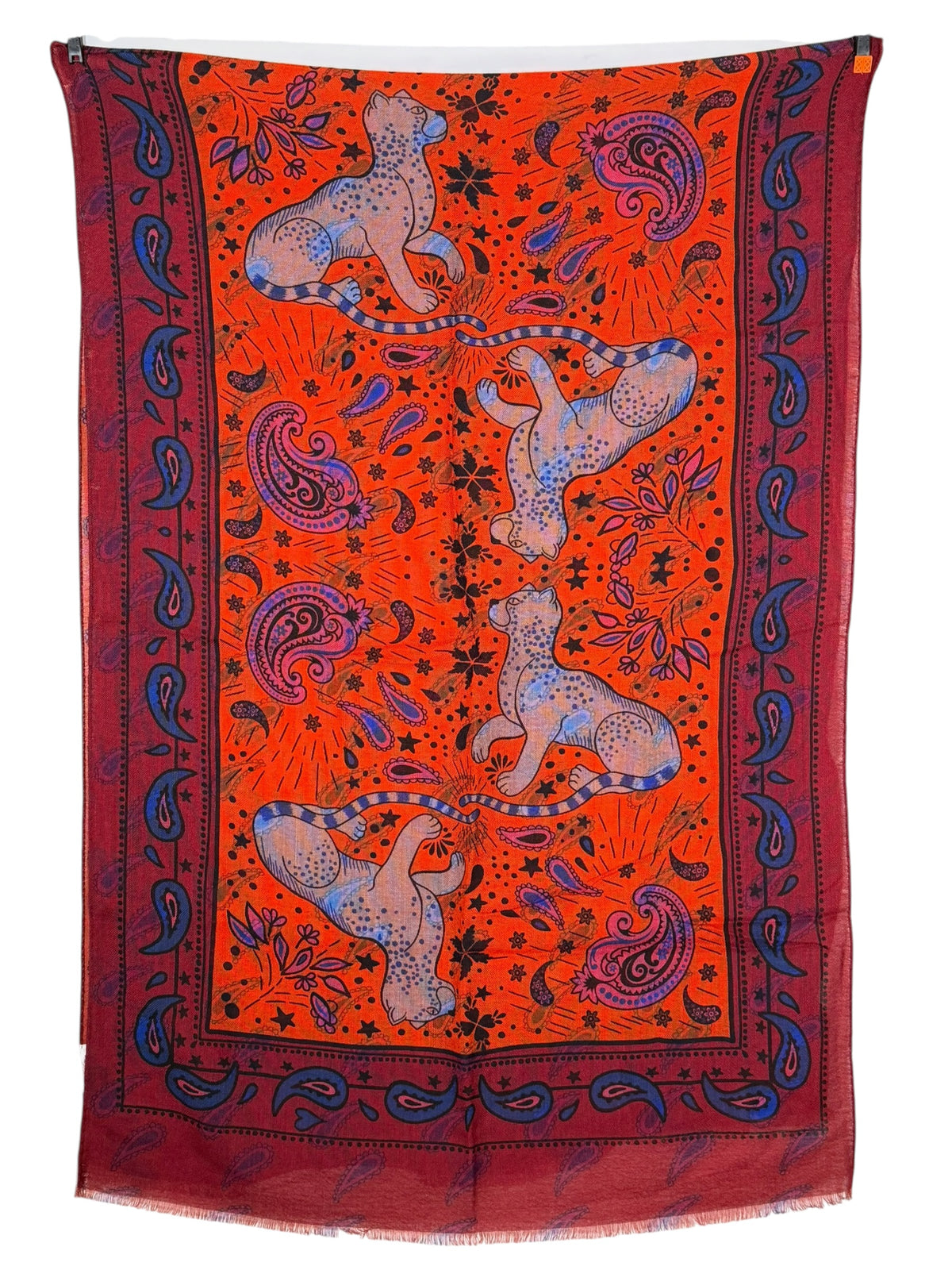 CALABRESE 1924 DOUBLE-SIDED WOOL SCARF - ORANGE CHEETAHS
