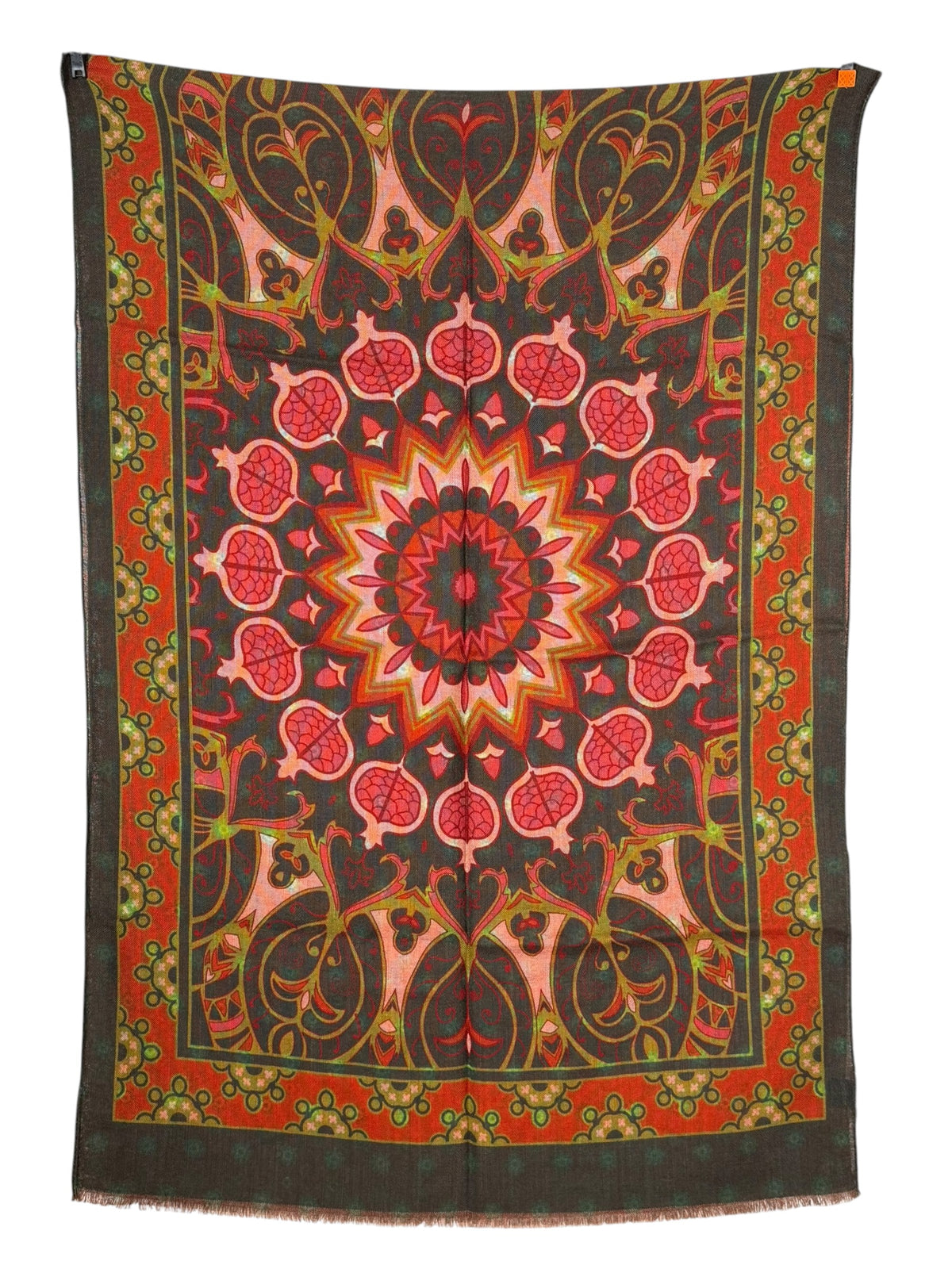 CALABRESE 1924 DOUBLE-SIDED WOOL SCARF - GREEN POMEGRANATE