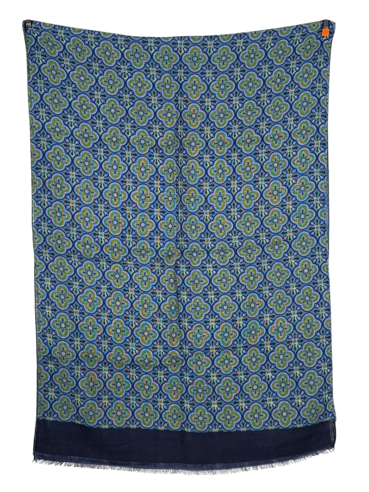 CALABRESE 1924 DOUBLE-SIDED WOOL SCARF - BLUE/GREEN MEDALLIONS