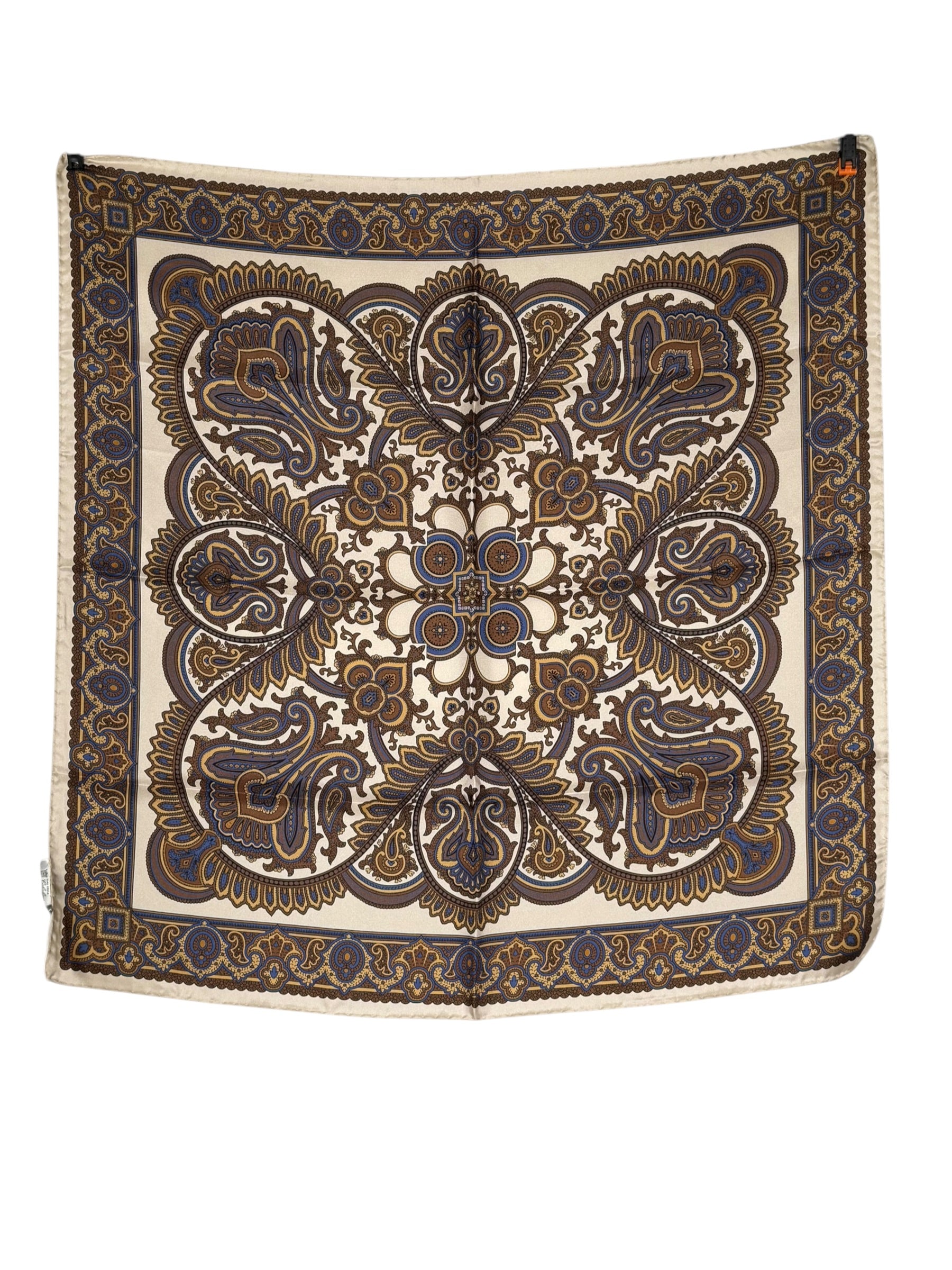 CALABRESE 1924 SILK BANDANA SCARF - WHITE/GOLD TILE